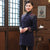 Manteau chinois à appliques florales aux épaules et aux poignets avec boutons à sangle