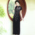 Cap Sleeve Floral Sequins Full Length Velvet Cheongsam Mother Dress