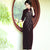 Robe mère Cheongsam en velours à manches 3/4 et paillettes florales