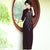 3/4 Sleeve Floral Sequins Full Length Velvet Cheongsam Mother Dress