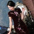 Cap Sleeve Knee Length Floral Appliques Velvet Cheongsam Qipao Dress