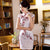Knee Length Floral Embroidery Fancy Cotton Cheongsam Day Dress
