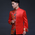 Dragon Pattern Satin Chinese Groom Suit with Strap Buttons