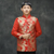 Chinesischer Bräutigam Anzug aus Satin mit goldenem Drachenmuster und Riemenknöpfen