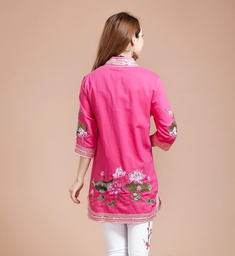 Lotus Embroidery Signature Cotton Chinese Style Blouse