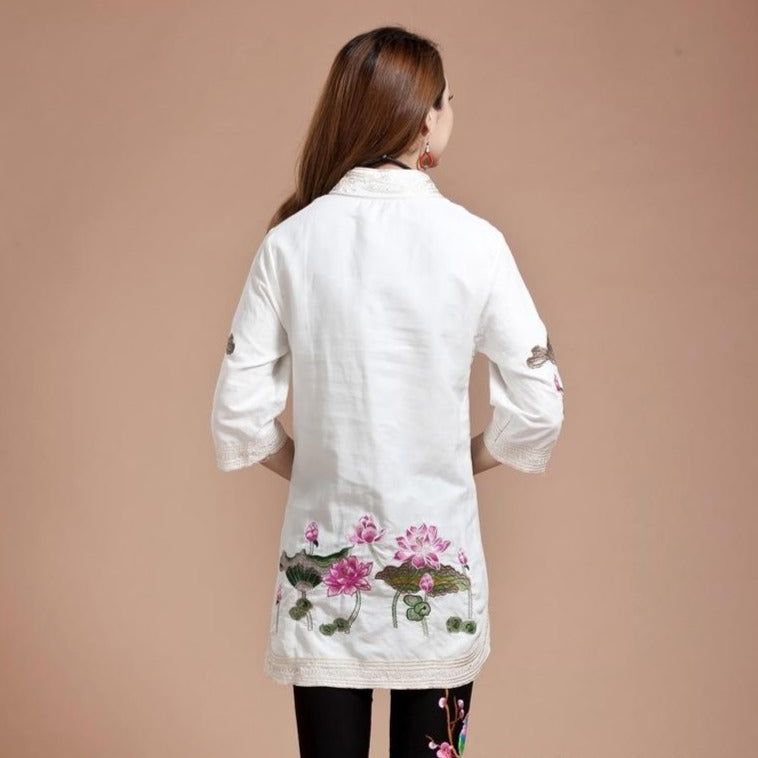 Lotus Embroidery Signature Cotton Chinese Style Blouse