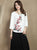 Blusa de estilo chino de algodón de la firma con mangas 3/4 bordado de Wintersweet