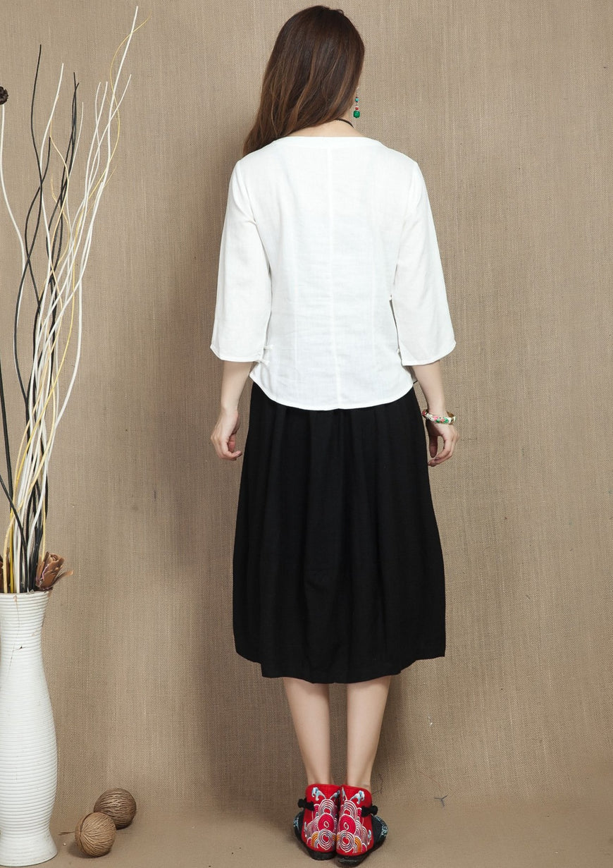 Wintersweet Embroidery 3/4 Sleeve Signature Cotton Chinese Style Blouse