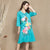 Vestido chino de algodón de la firma de manga 3/4 con bordado de peonía