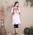 Vestido chino tradicional con bordado floral y cuello redondo de manga 3/4