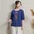 Blusa tradicional china de algodón con bordado floral y cuello redondo de la firma
