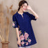 Blusa china tradicional con bordado floral y cuello en V de talla grande