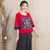 Chinesische Retro-Bluse mit Rundhalsausschnitt und Blumenstickerei