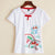 Round Neck Fans Embroidery Plus Size Chinese Blouse T-shirt