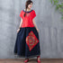 Falda de expansión con bordado floral de una línea de estilo chino tradicional de longitud completa