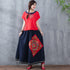 Full Length Traditional Chinese Style A-line Floral Embroidery Expansion Skirt