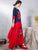 Falda de expansión de bordado auspicioso de estilo chino tradicional de longitud completa