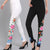 Pantaloni skinny da donna in stile cinese foderati in pile con ricamo floreale Leggings