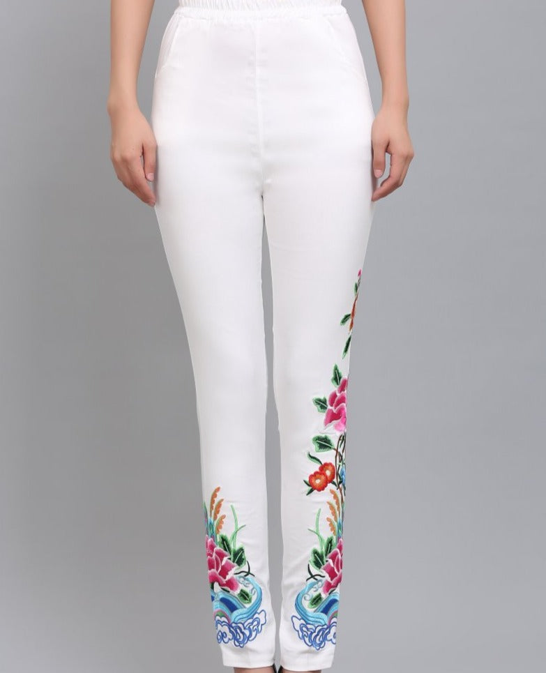 Full Length Signature Waist Floral Legging  Embroidered leggings, Clothes  embroidery diy, Denim embroidery