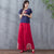 Pantalon ample pour femmes de style chinois traditionnel à broderie florale