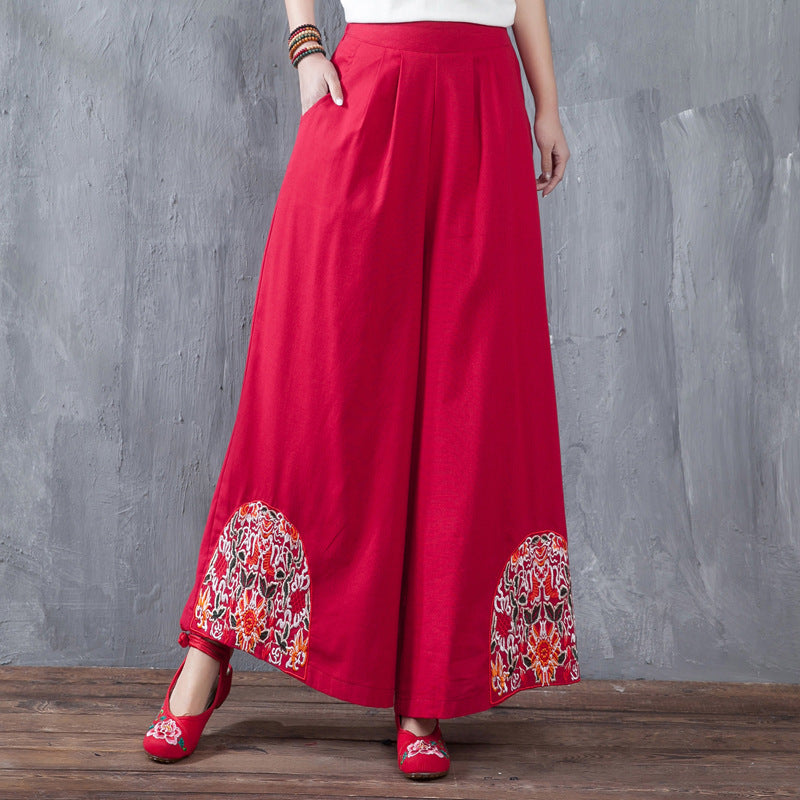 Floral Embroidery Traditional Chinese Style Women's Loose Pants – IDREAMMART