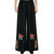 Floral Emboidery & Stripes Pattern Chinese Style Women's Loose Pants