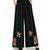 Pantalon ample pour femmes de style chinois à motif de broderie florale et de rayures