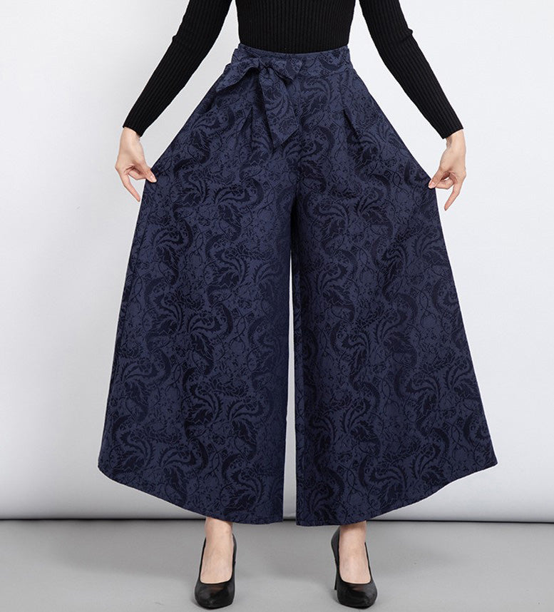 Pantaloni larghi da donna in cotone fantasia floreale spessa in