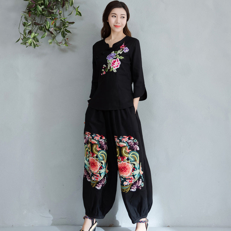 Floral Embroidery Signature Cotton Traditional Chinese Style