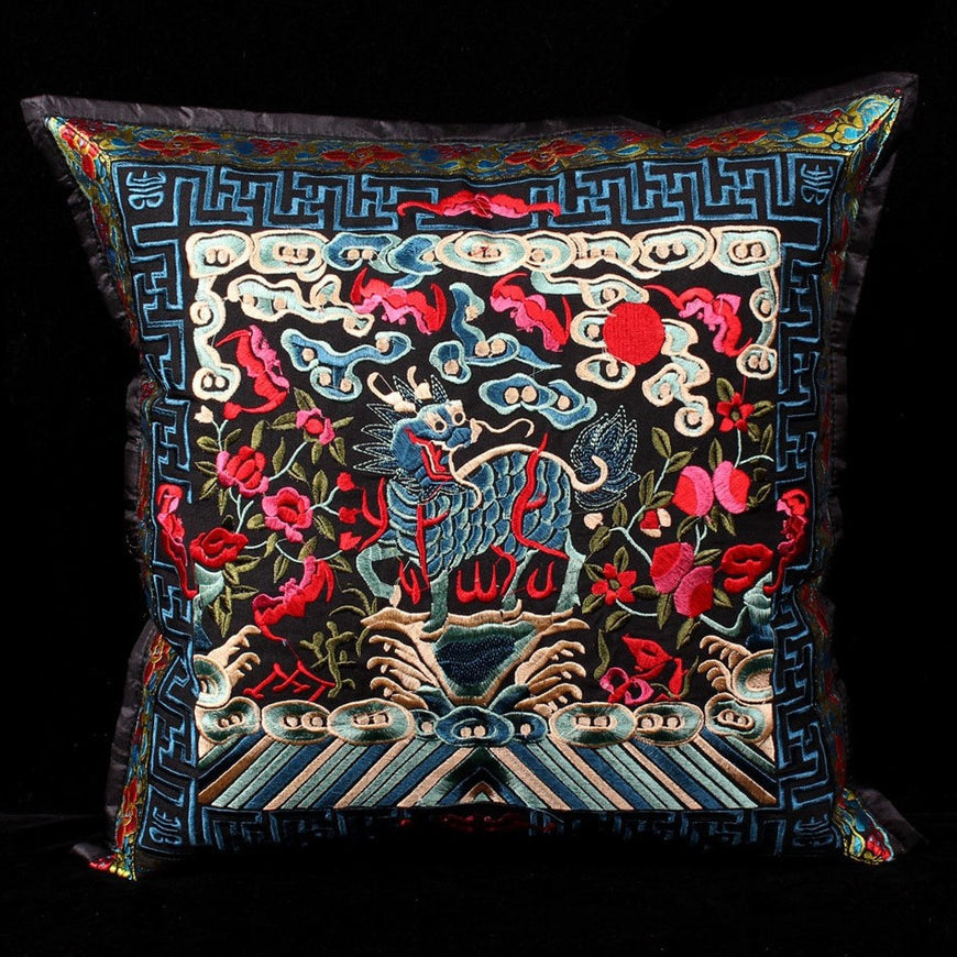 Pair of Kylin Embroidery Traditional Chinese Cushion Covers
