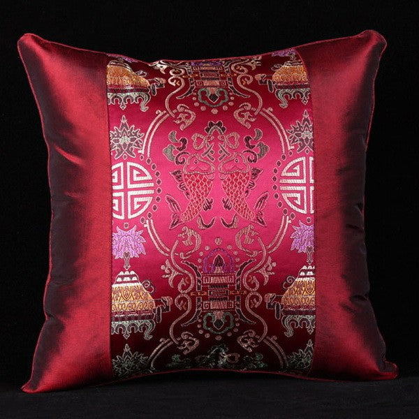Pair of Auspicious Pattern Taffeta Traditional Chinese Cushion Covers