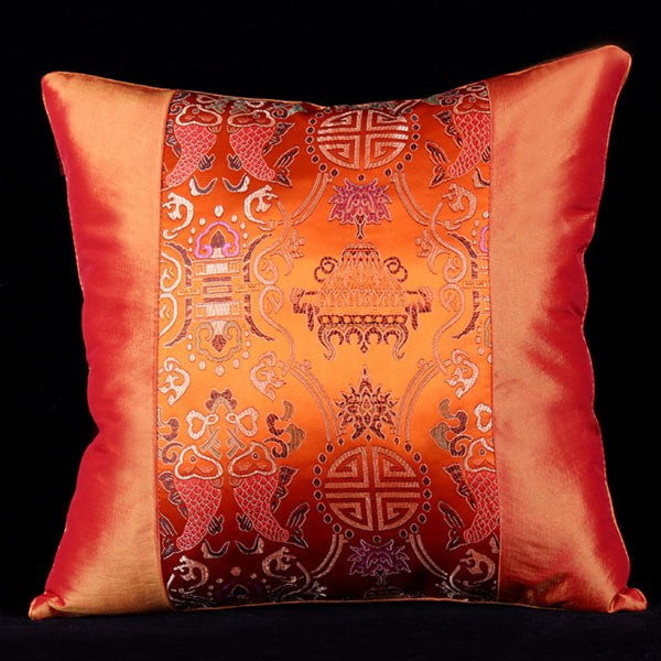 Pair of Auspicious Pattern Taffeta Traditional Chinese Cushion Covers