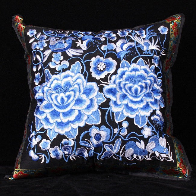 Pair of Floral Embroidery Traditional Chinese Cushion Covers