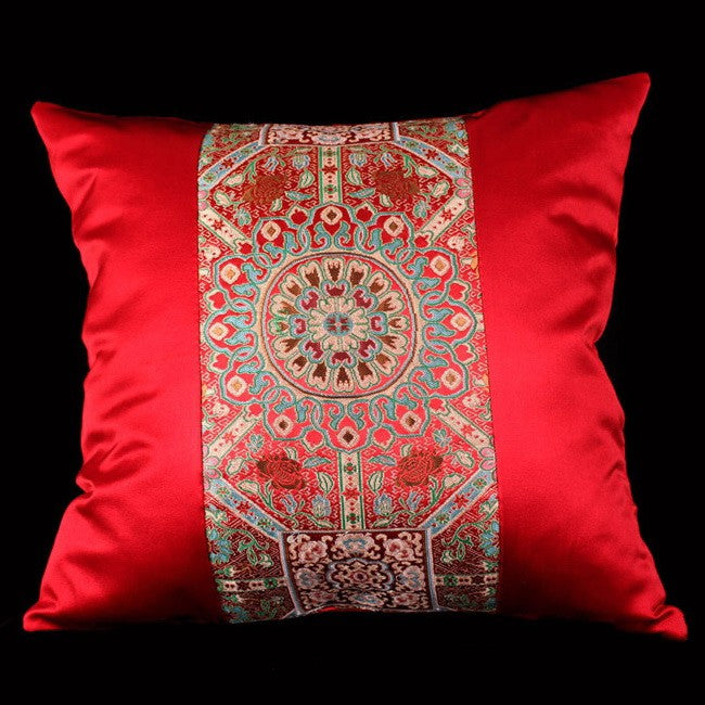 Pair of Auspicious Pattern Taffeta Chinese Cushion Covers