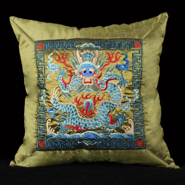 Pair of Dragon Embroidery Traditional Chinese Cushion Covers
