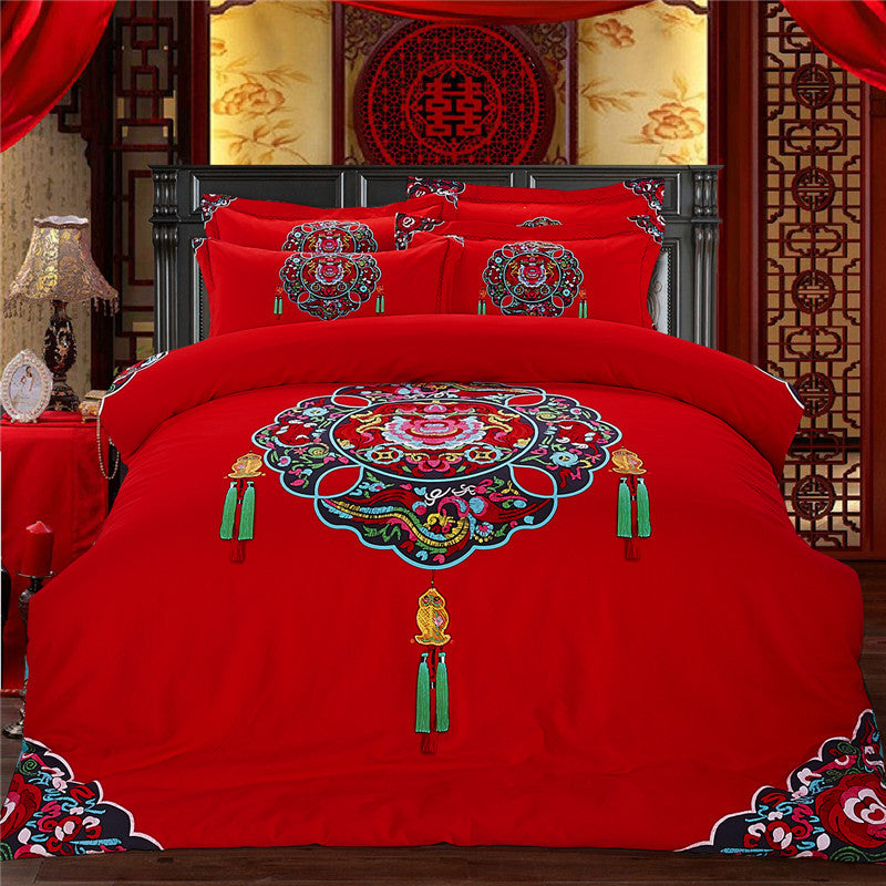 Tang Dynasty Auspicious Pattern 4-Piece Chinese Bedding Set