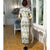 Vestido chino cheongsam floral de mezcla de seda de manga corta de longitud completa