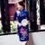 Half Sleeve Floral Embroidery Knee Length Velvet Cheongsam Chinese Dress