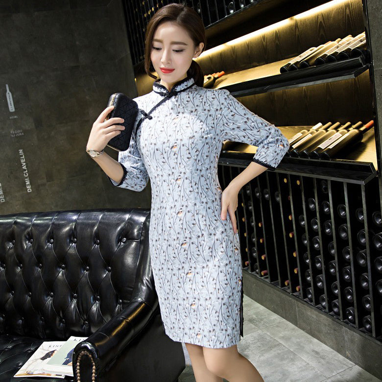 【即購入歓迎】UME CLOTHING Key Hole Neck Illusion Sleeve Cheongsam Top Chinese Dress