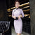 3/4 Sleeve Knee Length Floral Lace Cheongsam Chinese Dress
