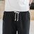 Floral Print Edge Linen Beach Pants Loose Pants Chinese Style Shorts