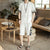 Cranes Pattern Edge Linen Beach Pants Loose Pants Chinese Style Shorts