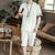 Cranes Pattern Edge Linen Beach Pants Loose Pants Chinese Style Shorts