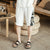 Cranes Pattern Edge Linen Beach Pants Loose Pants Chinese Style Shorts