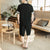 Cranes Pattern Edge Linen Beach Pants Loose Pants Chinese Style Shorts