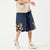 Cyprinus Carpio Print  Pocket Linen Beach Pants Loose Pants Chinese Style Shorts