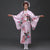 Kimono japonés tradicional de mezcla de seda con estampado de pavo real