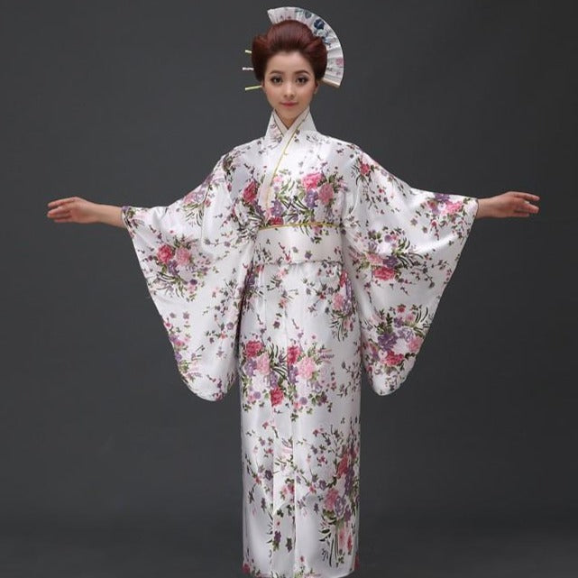 Floral Silk Blend Traditional Japanese Kimono
