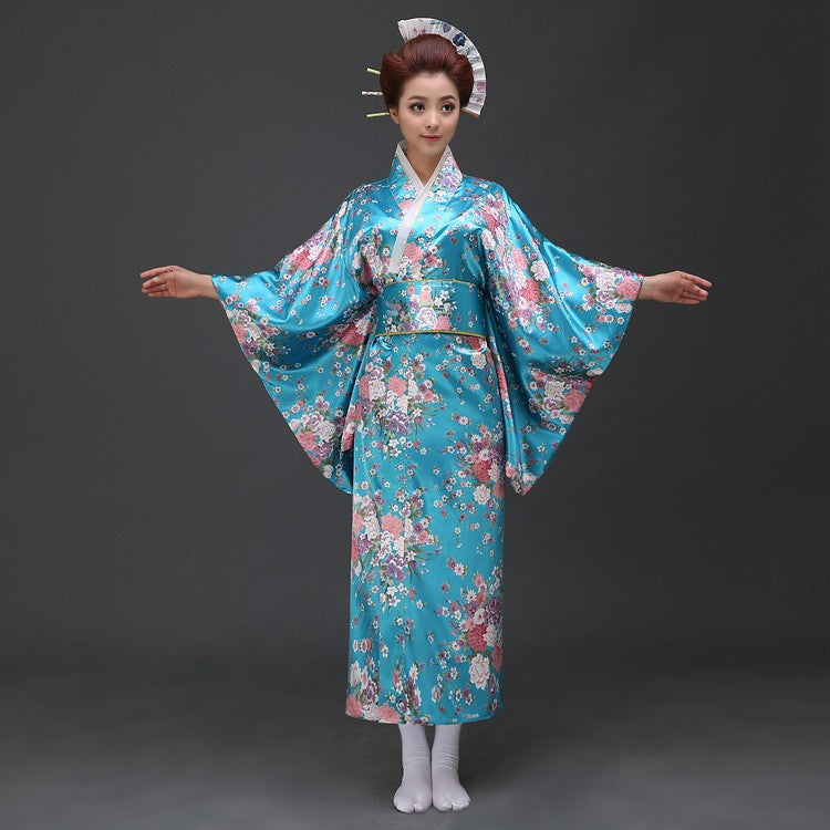 Girl's Traditional Japanese Kimono Floral Silk Yukata – IDREAMMART