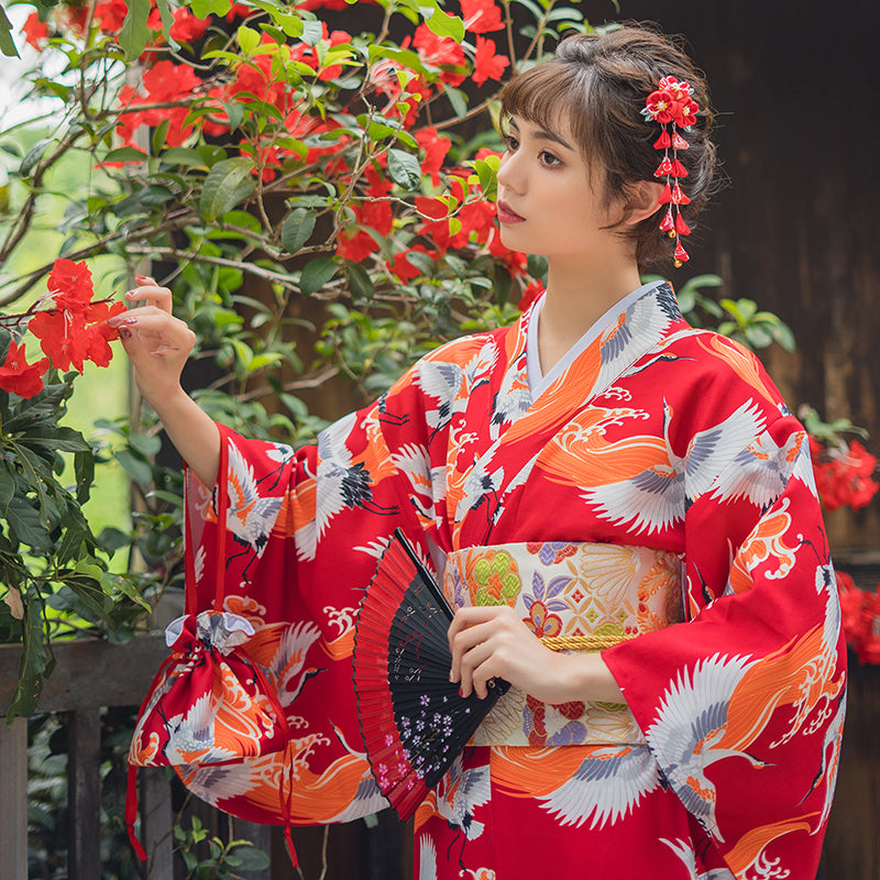 Cranes Pattern Girl's Japanese Kimono Bathrobe – IDREAMMART